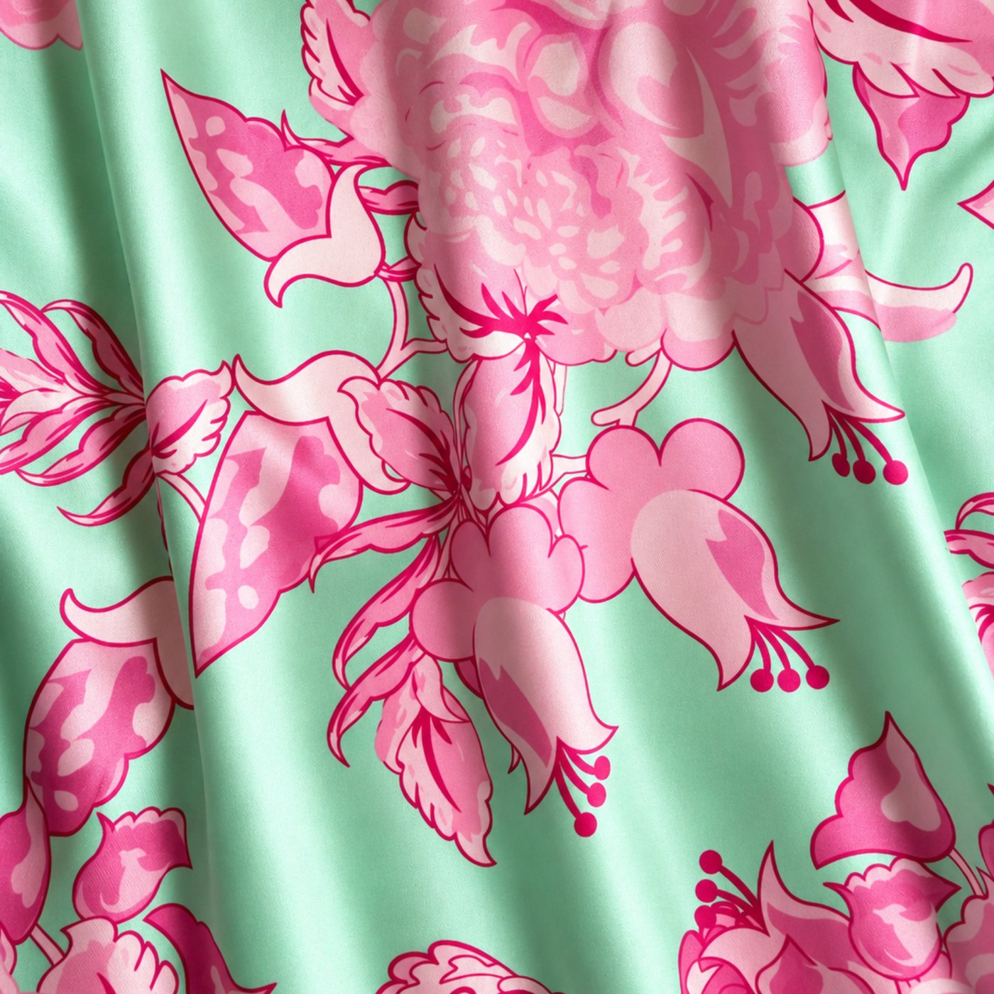 Sea Rose print: mint with large fuchsia florals
