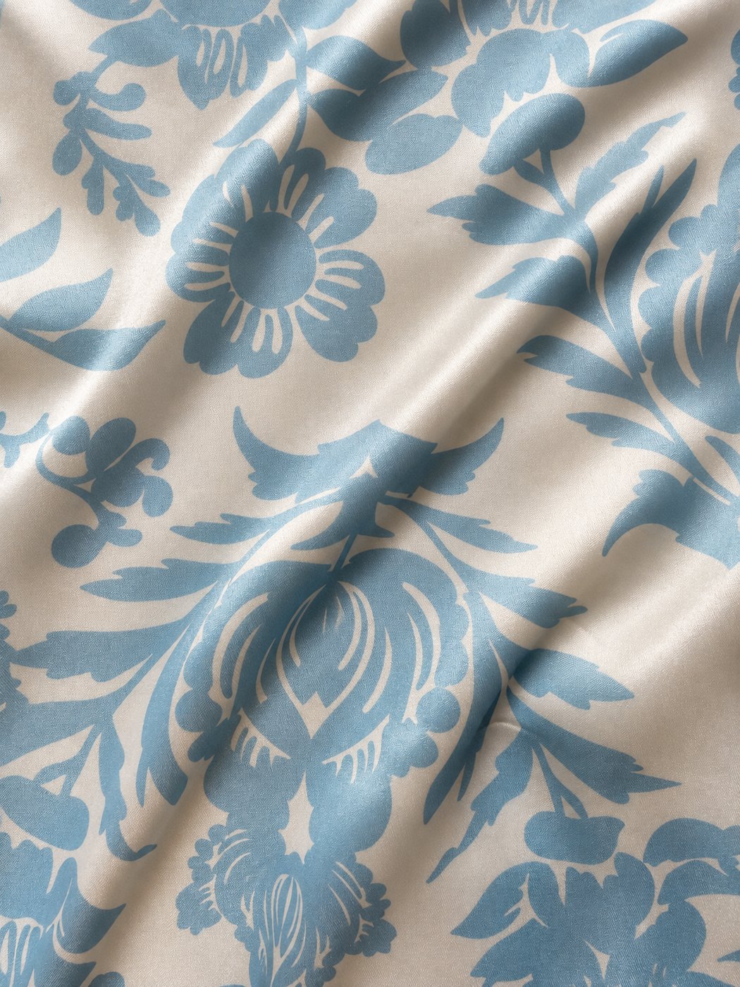 Open Sky print: cream silk with a soft blue floral damask