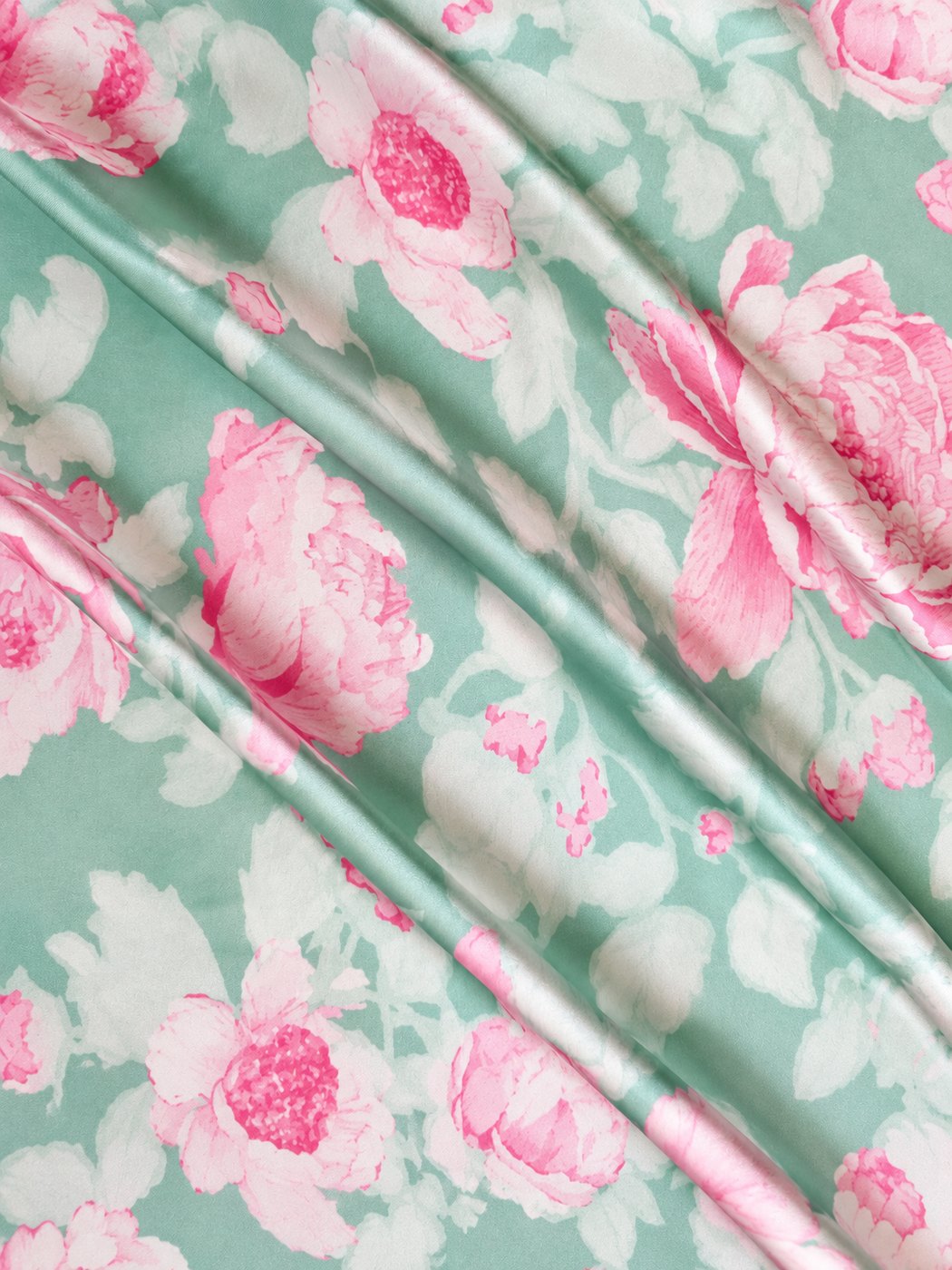 Morning Rose print: mint with pink cabbage roses